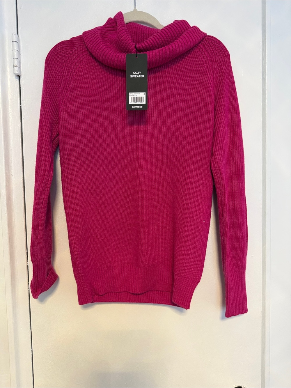 Express Ribbed Cowl Neck Sweater - Fuchsia
